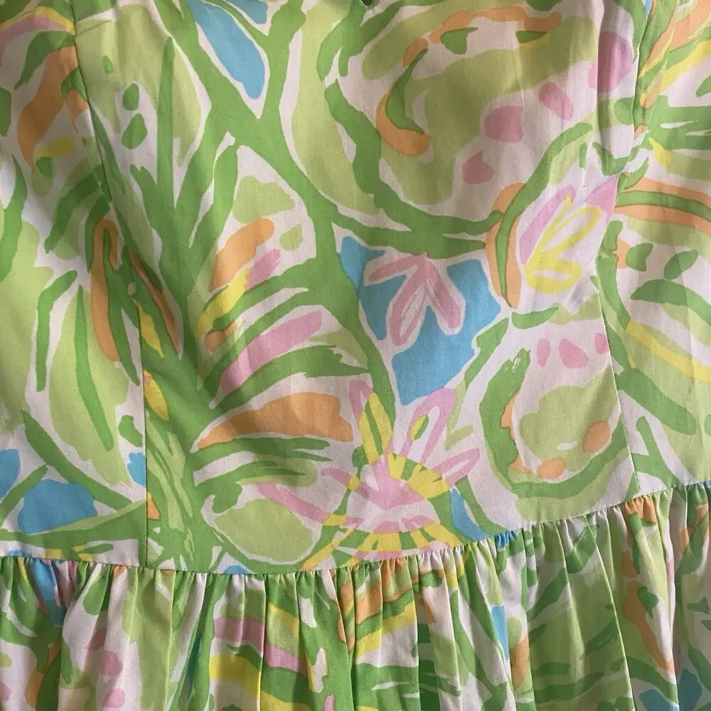 Lilly Pulitzer Size 0 Richelle Strapless Tie Back Dress Elephant Ear Green Pink - Picture 14 of 14